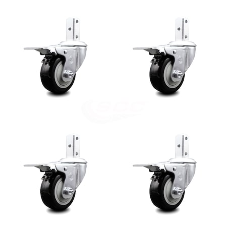 Service Caster 3.5 Inch Black Poly Swivel 7/8 Inch Square Stem Caster Set Total Lock Brake SCC SCC-SQTTL20S3514-PPUB-BLK-78-4
